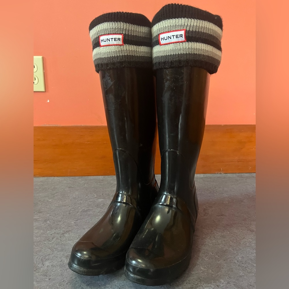 Hunter Classic Tall Boot Black Striped Boot Sock, Medium